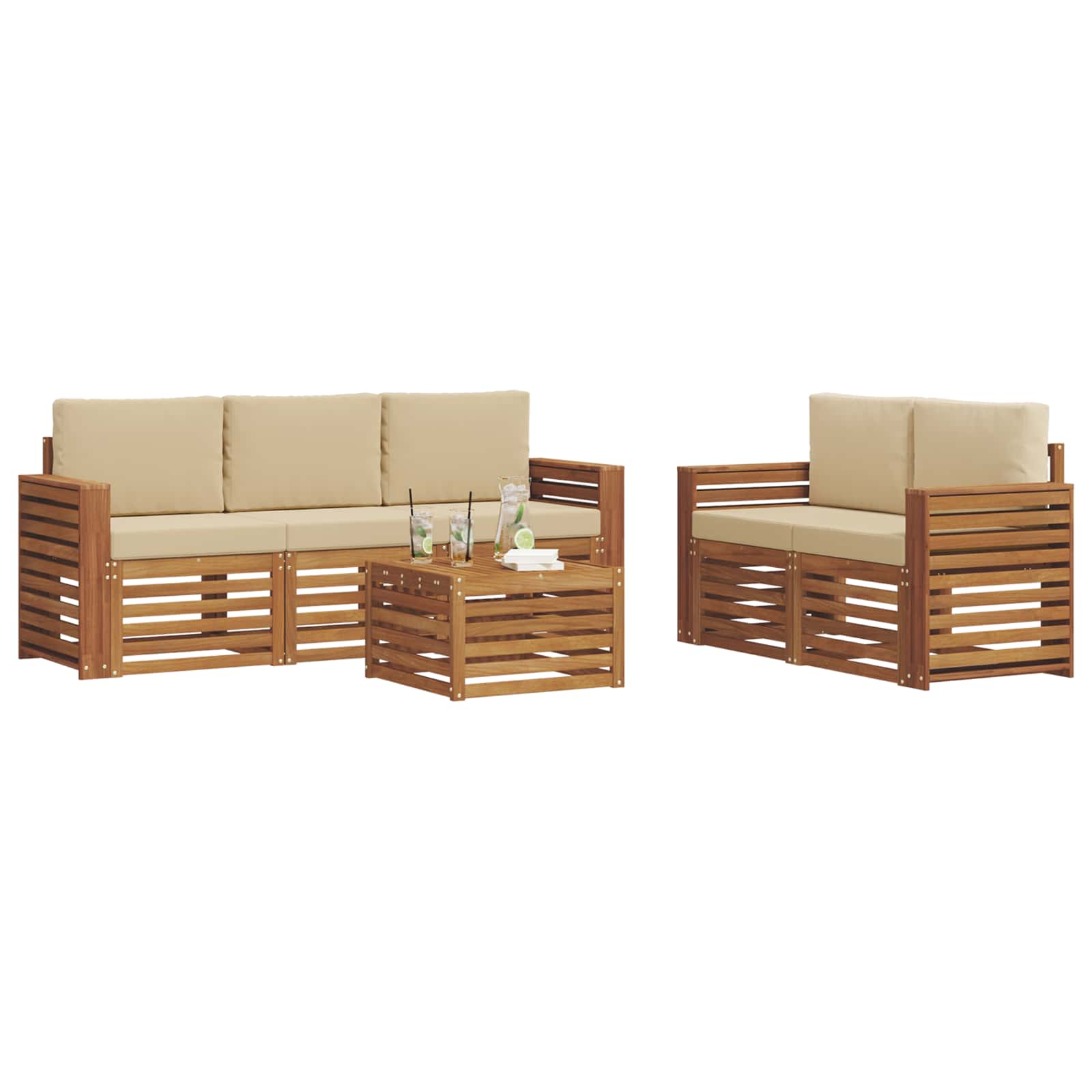 vidaXL Zestawy sof 6 pcs Naturalny i Beżowy Lite Drewno Akacji