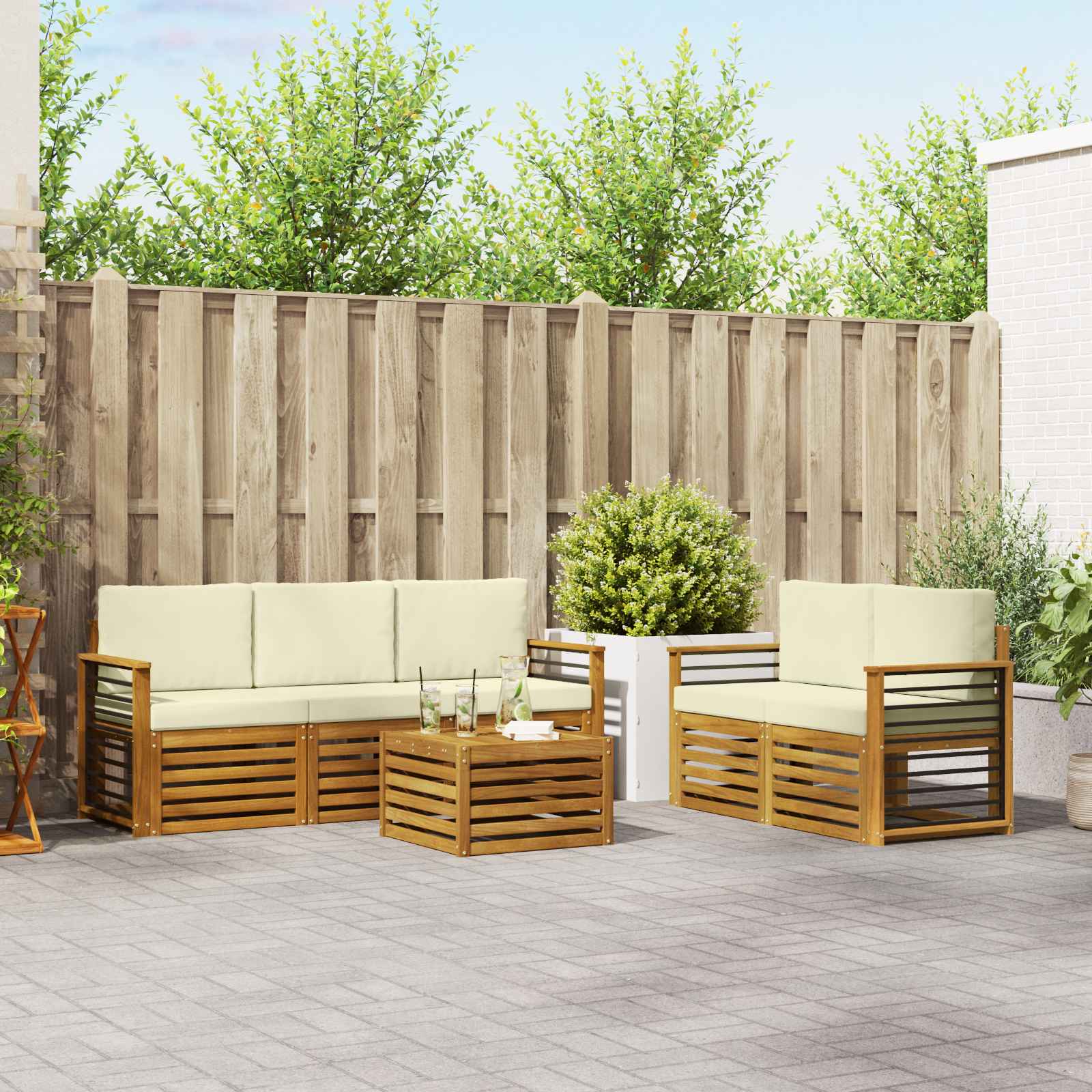 vidaXL Zestawy sof 6 pcs Naturalny i Kremowy Lite Drewno Akacji