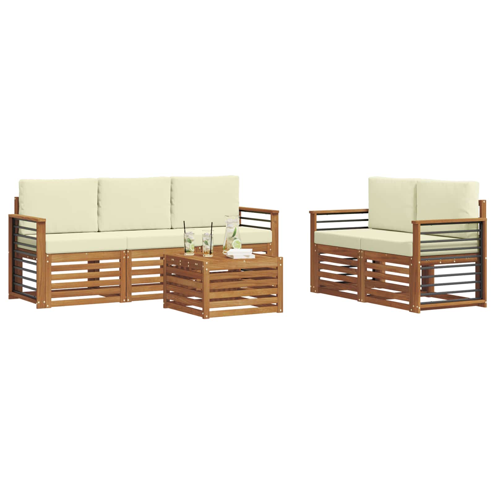 vidaXL Zestawy sof 6 pcs Naturalny i Kremowy Lite Drewno Akacji