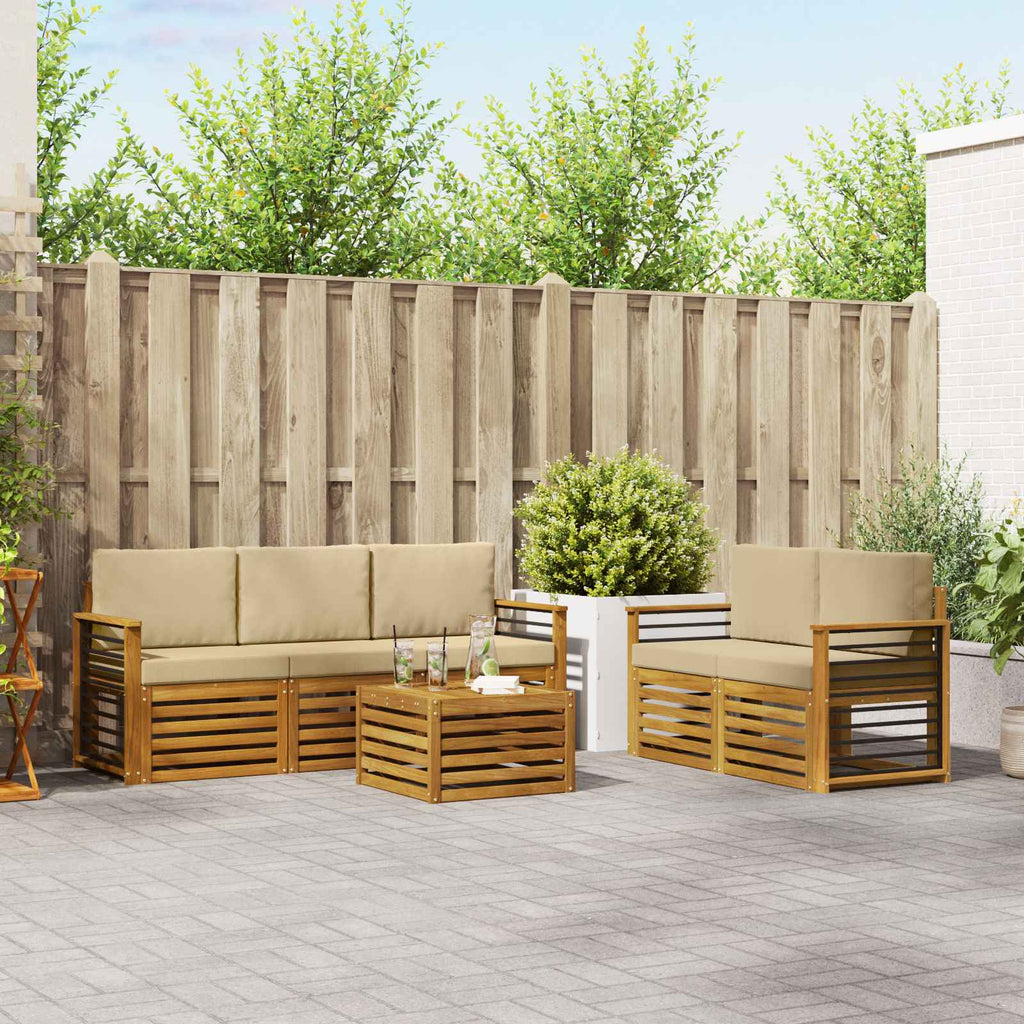 vidaXL Zestawy sof 6 pcs Naturalny i Beżowy Lite Drewno Akacji