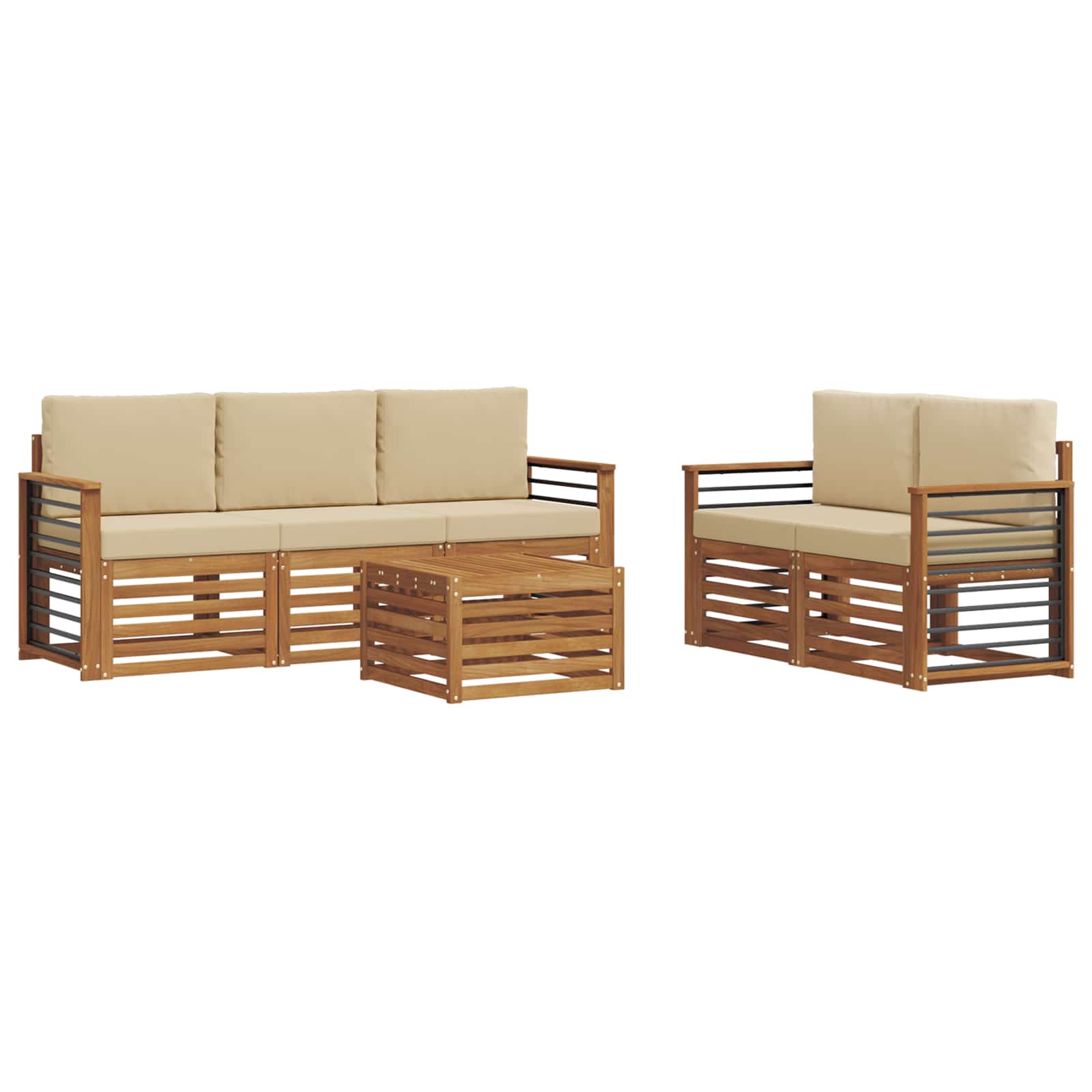 vidaXL Zestawy sof 6 pcs Naturalny i Beżowy Lite Drewno Akacji