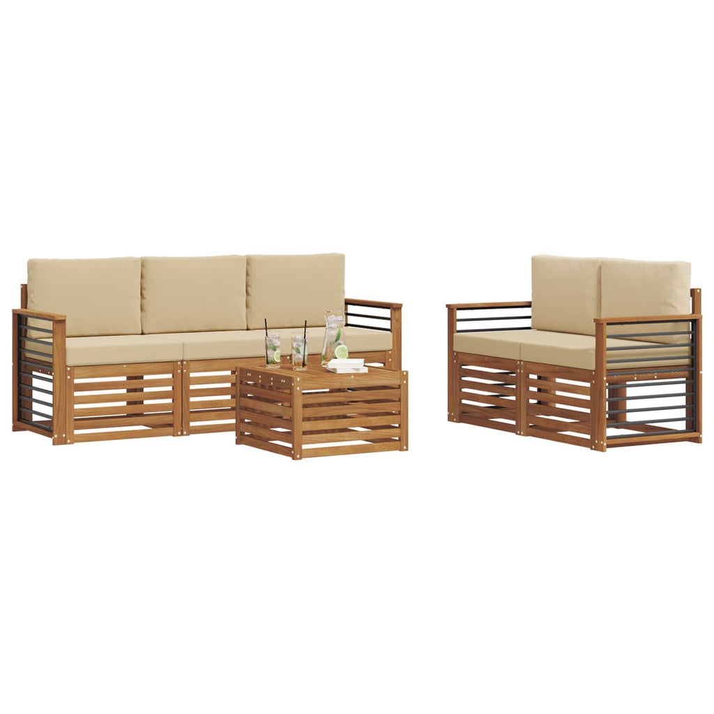 vidaXL Zestawy sof 6 pcs Naturalny i Beżowy Lite Drewno Akacji