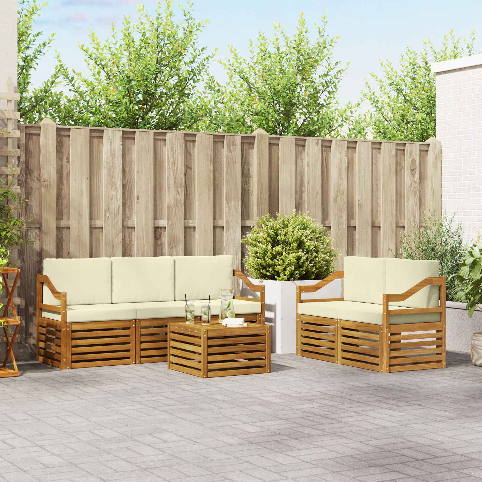 vidaXL Zestawy sof 6 pcs Naturalny i Kremowy Lite Drewno Akacji