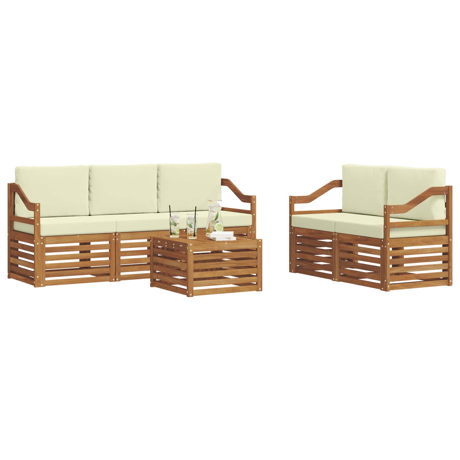 vidaXL Zestawy sof 6 pcs Naturalny i Kremowy Lite Drewno Akacji