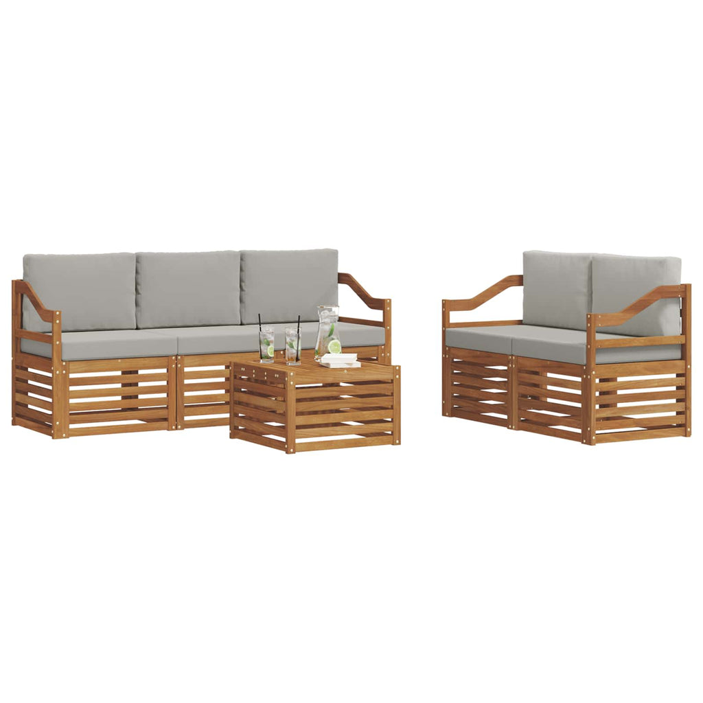 vidaXL Zestawy sof 6 pcs Naturalny i Jasny Szary Lite Drewno Akacji