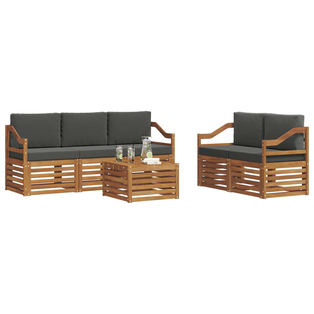 vidaXL Zestawy sof 6 pcs Naturalny i Antracytowy Lite Drewno Akacji