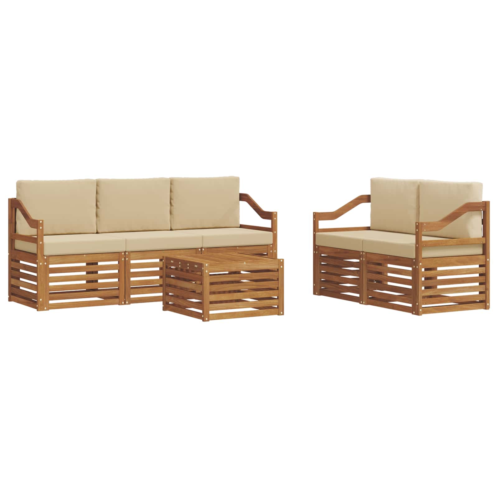 vidaXL Zestawy sof 6 pcs Naturalny i Beżowy Lite Drewno Akacji