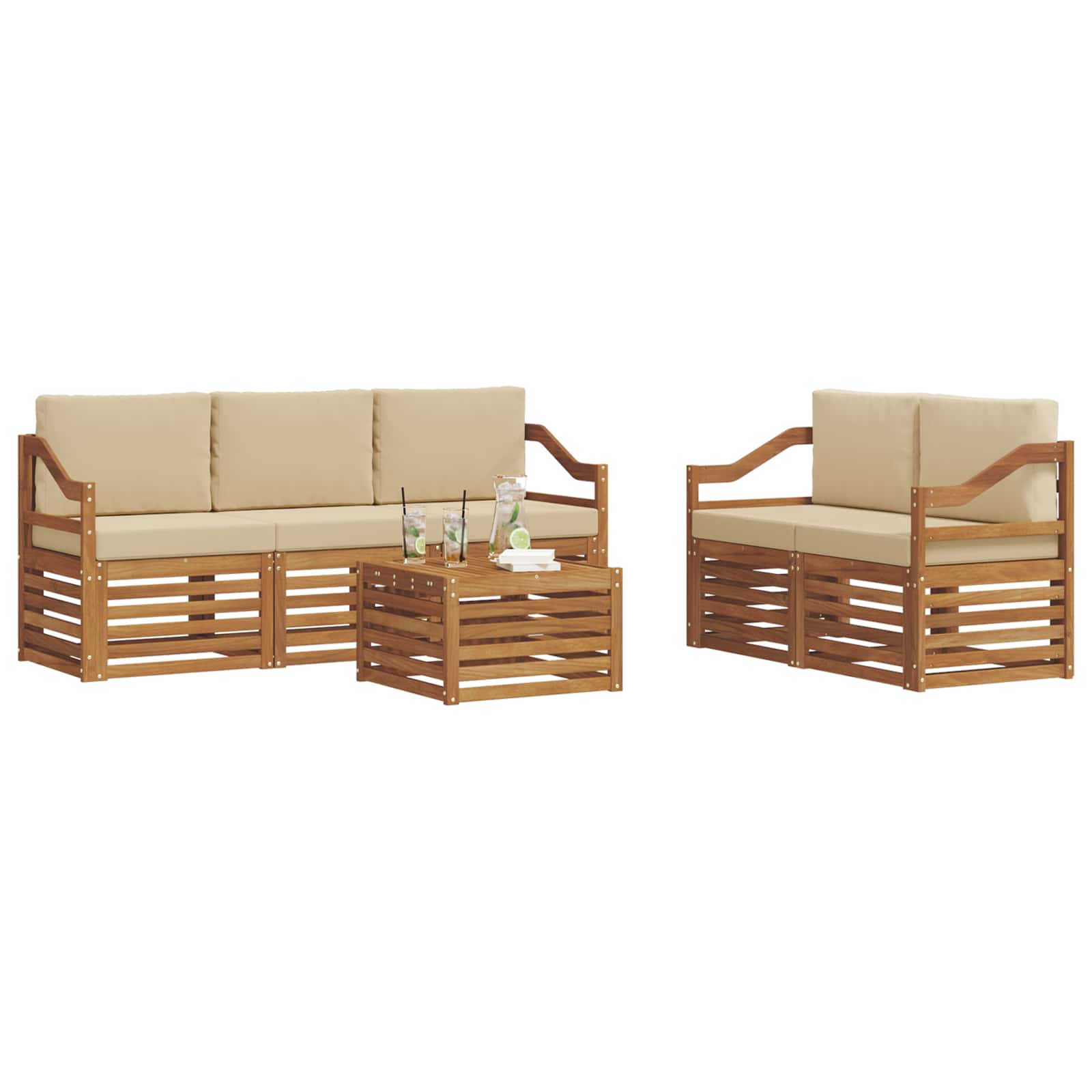 vidaXL Zestawy sof 6 pcs Naturalny i Beżowy Lite Drewno Akacji