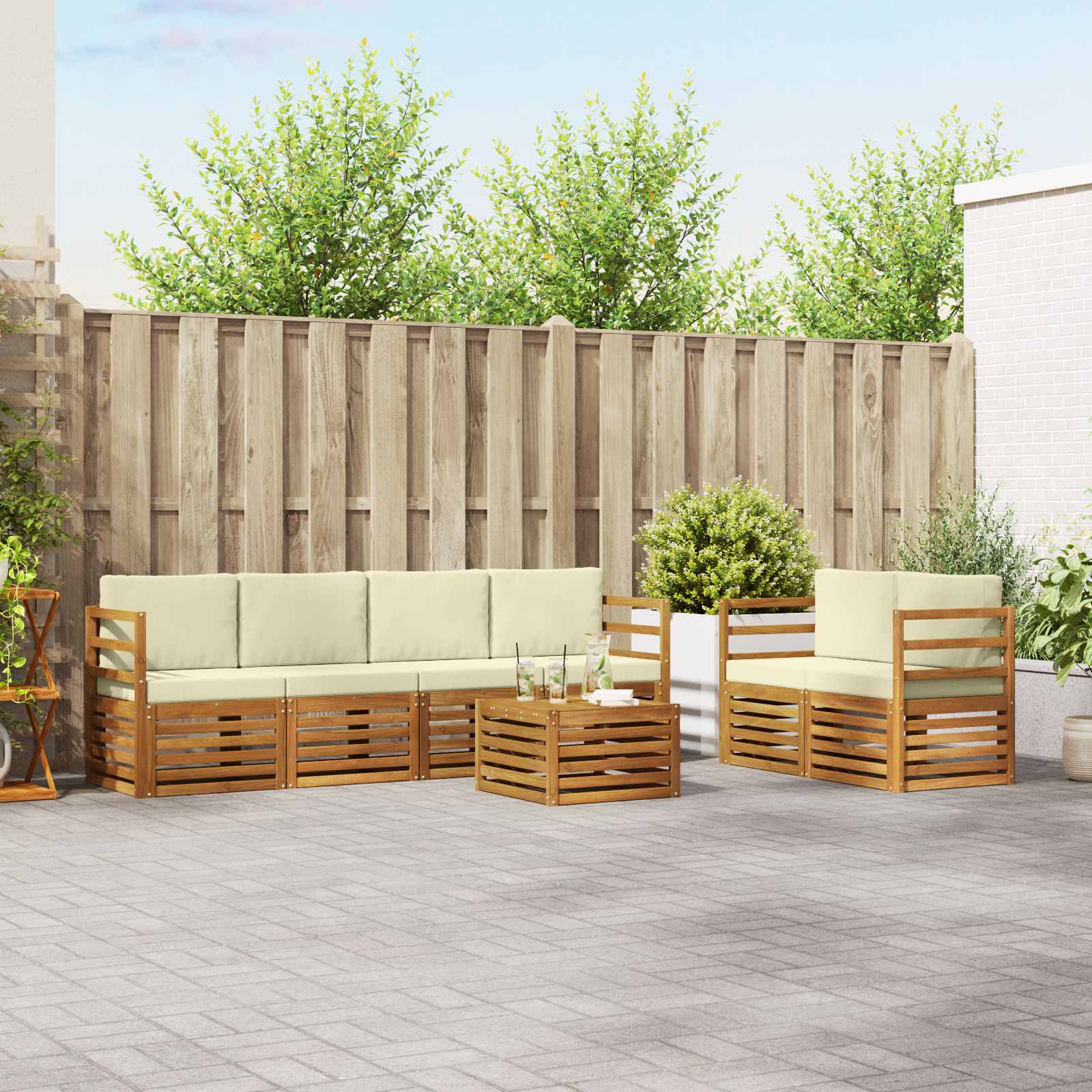 vidaXL Zestaw sof na zewnątrz z poduszką 7 pcs Naturalny i Kremowy