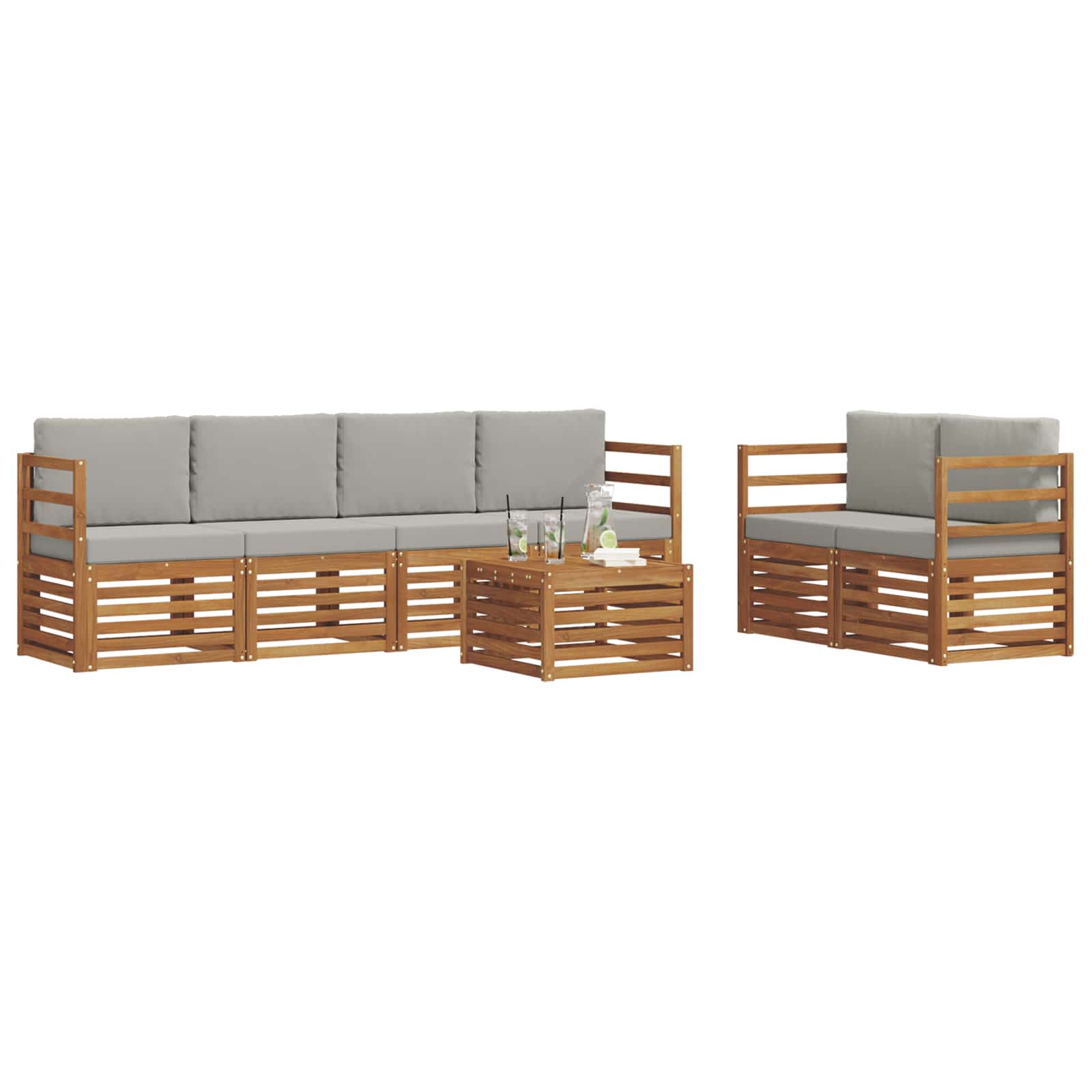 vidaXL Zestaw sof na zewnątrz z poduszką 7 pcs Naturalny i Jasny Szary
