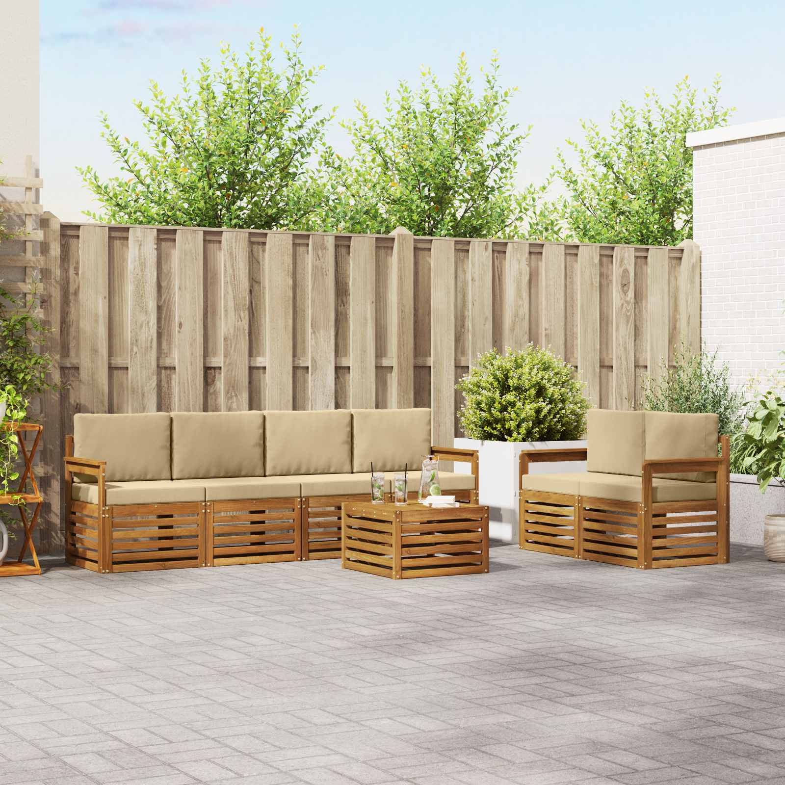 vidaXL Zestaw sof na zewnątrz z poduszką 7 pcs Naturalny i Beżowy