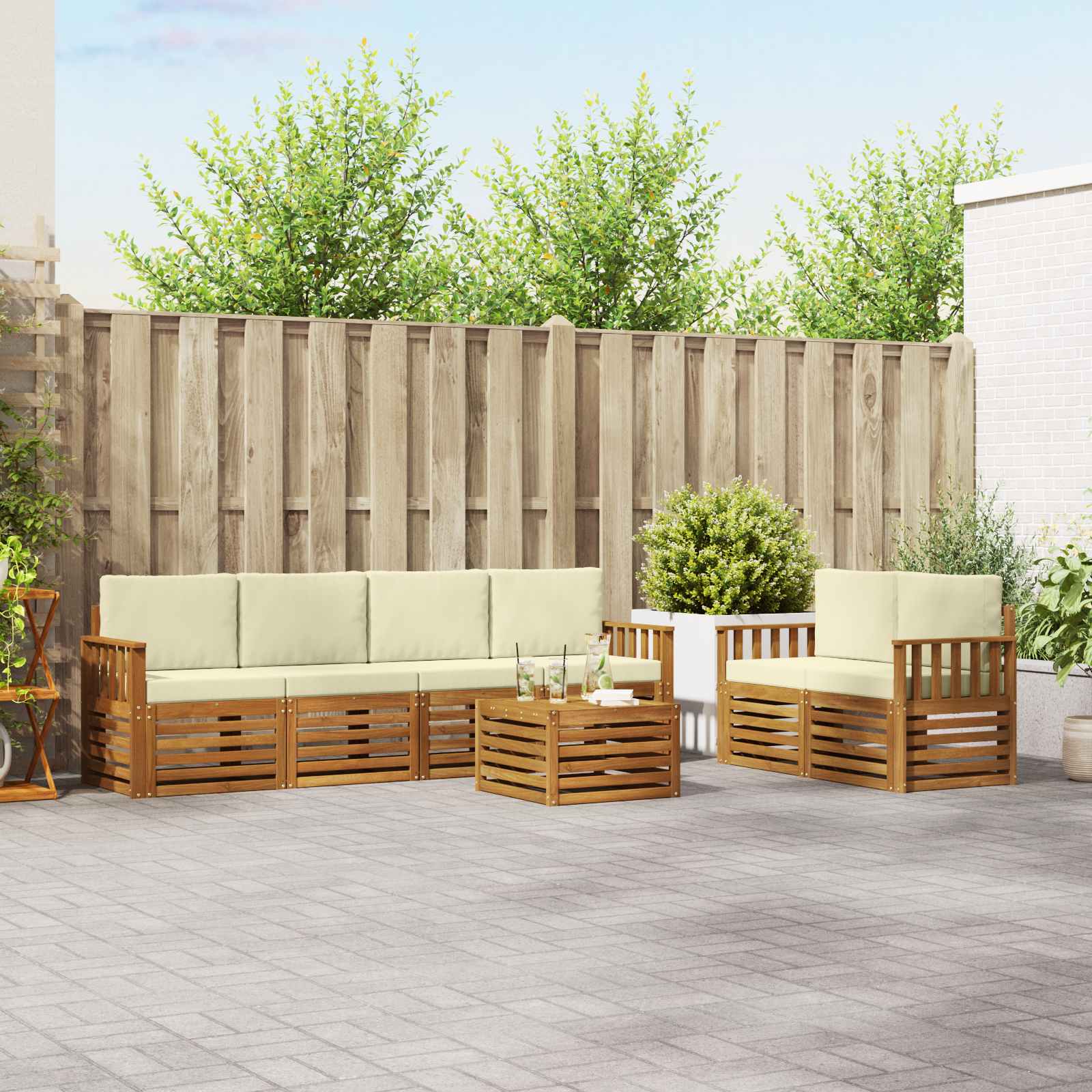 vidaXL Zestaw sof na zewnątrz z poduszką 7 pcs Naturalny i Kremowy