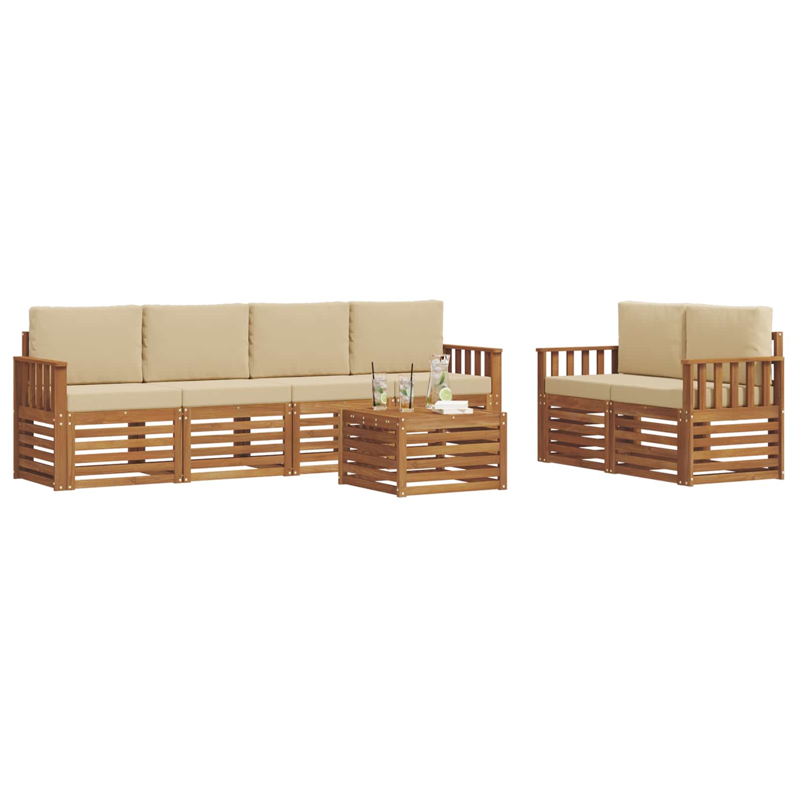 vidaXL Zestaw sof na zewnątrz z poduszką 7 pcs Naturalny i Beżowy
