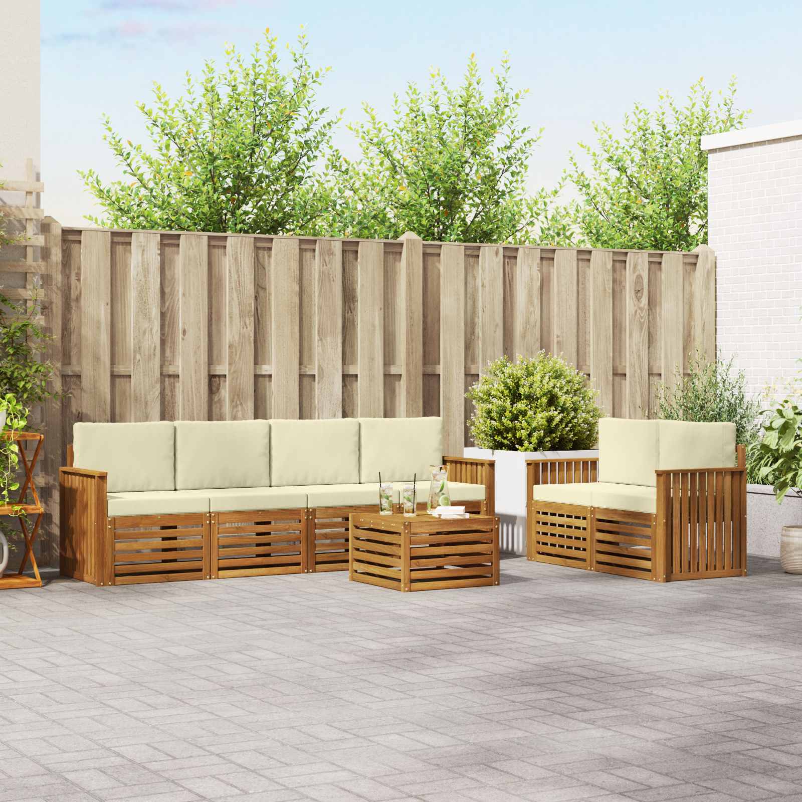 vidaXL Zestaw sof na zewnątrz z poduszką 7 pcs Naturalny i Kremowy