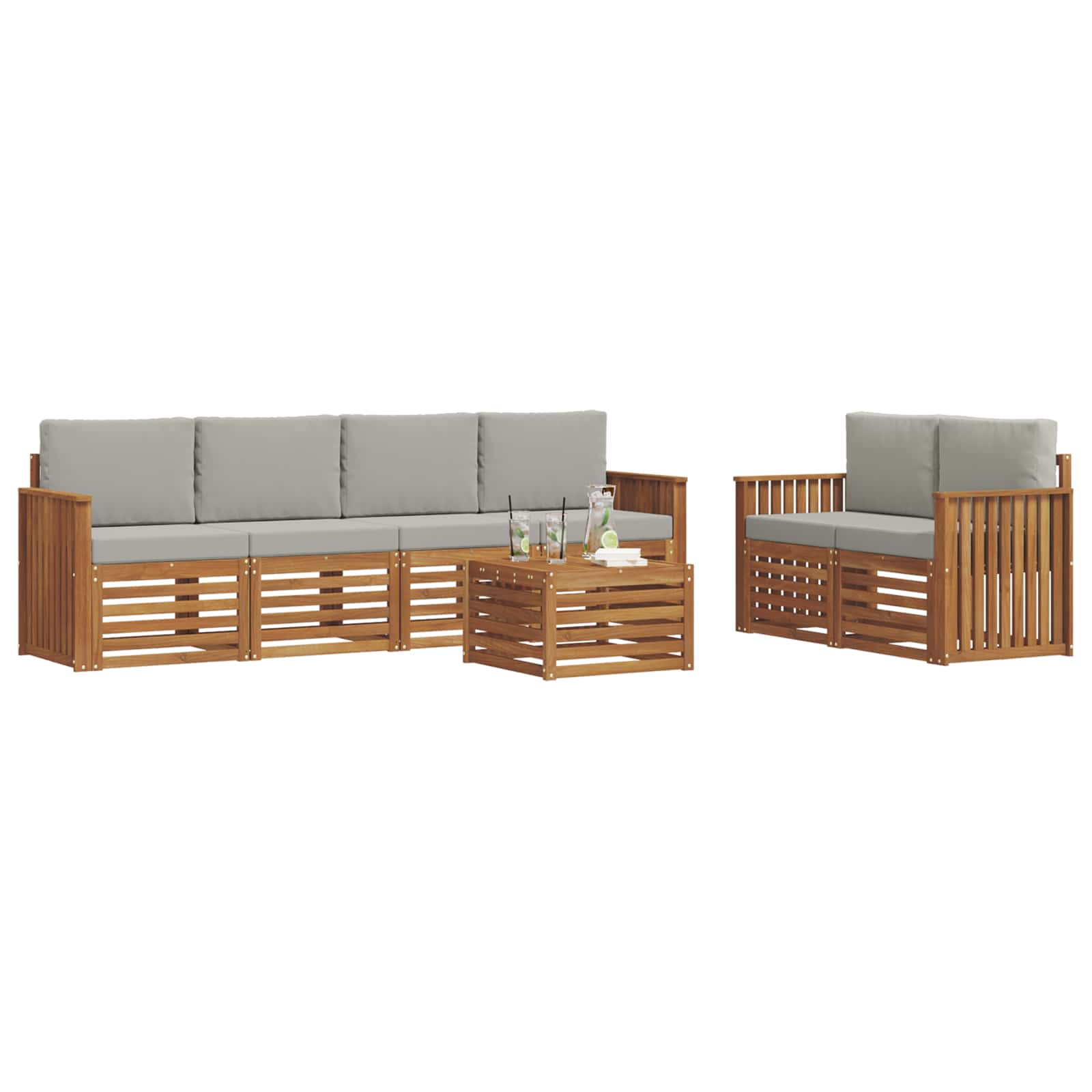 vidaXL Zestaw sof na zewnątrz z poduszką 7 pcs Naturalny i Jasny Szary