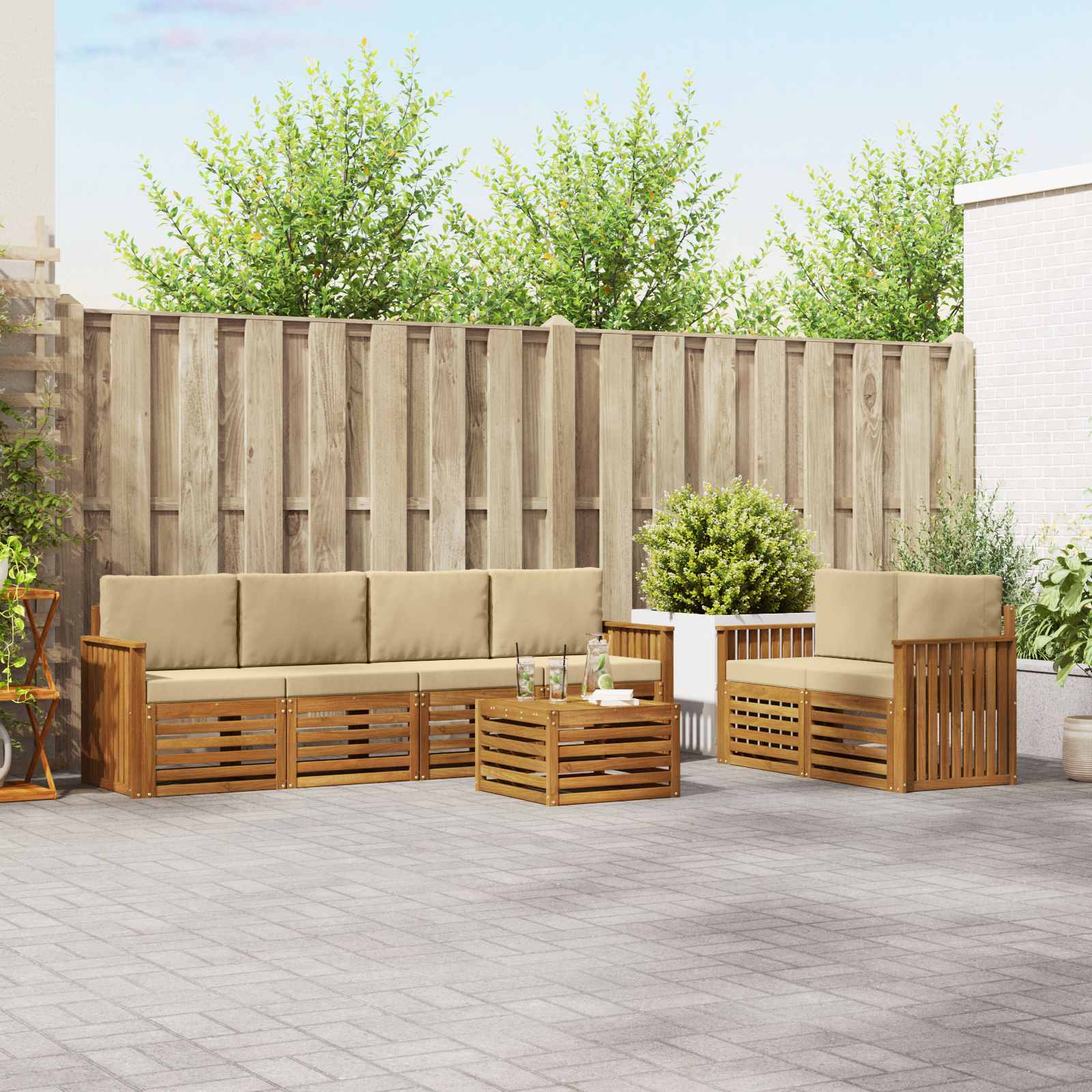 vidaXL Zestaw sof na zewnątrz z poduszką 7 pcs Naturalny i Beżowy
