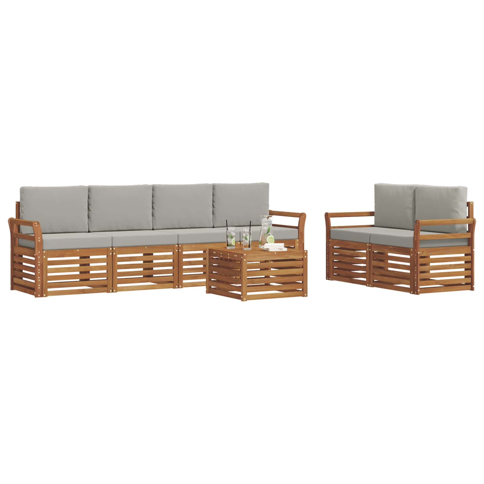 vidaXL Zestaw sof na zewnątrz 7 pcs Naturalny i Jasny Szary