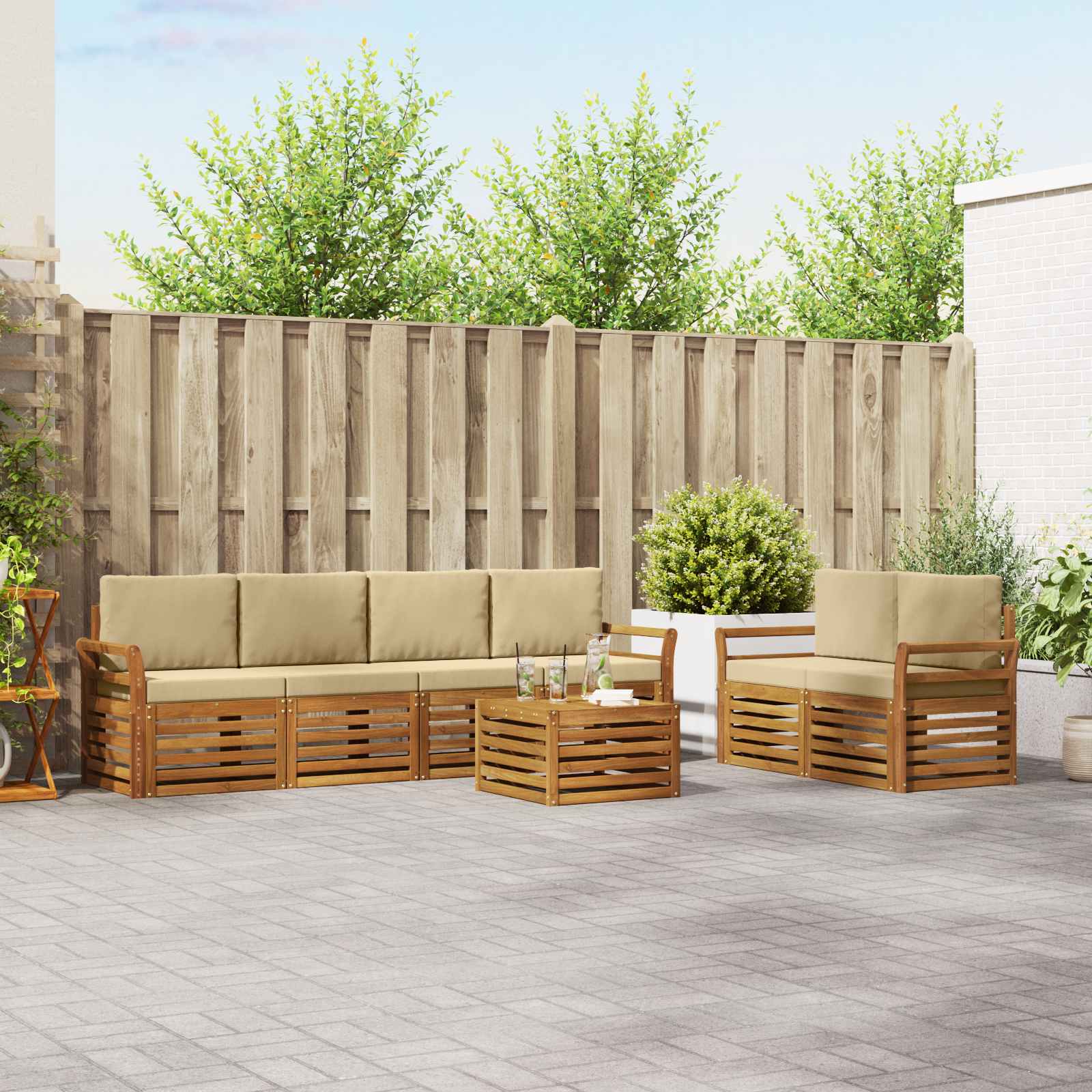 vidaXL Zestaw sof na zewnątrz z poduszką 7 pcs Naturalny i Beżowy