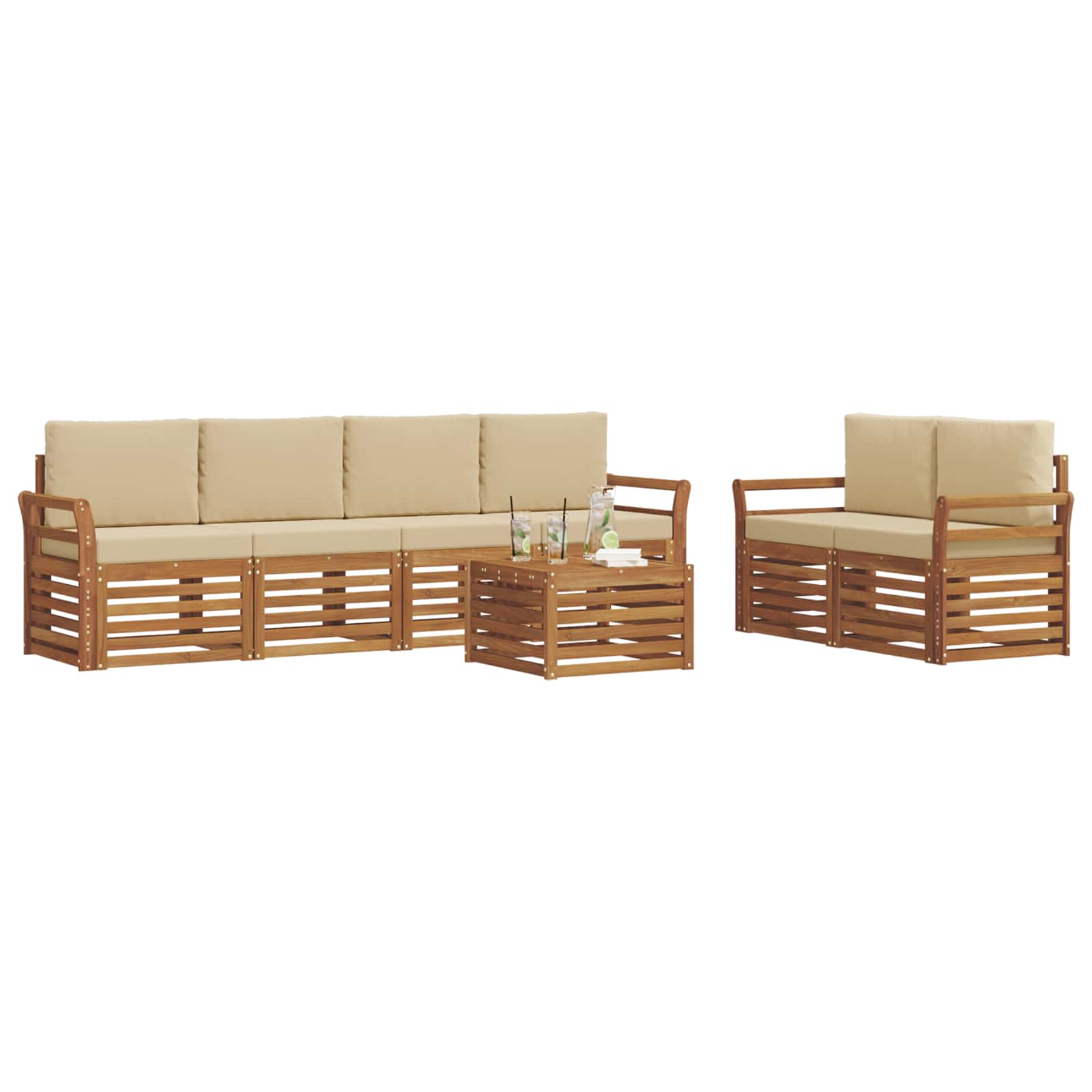 vidaXL Zestaw sof na zewnątrz z poduszką 7 pcs Naturalny i Beżowy