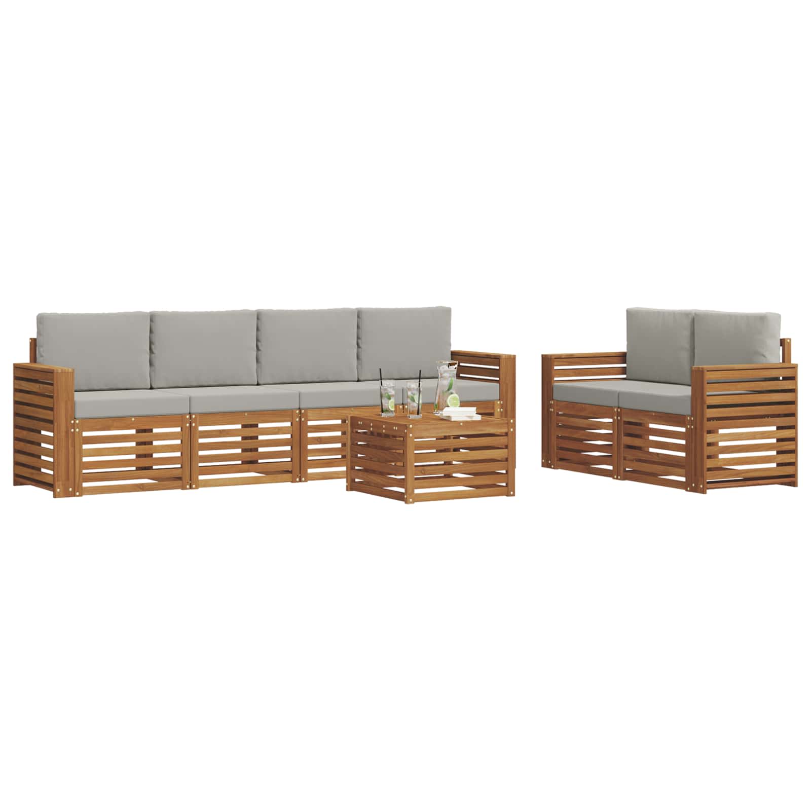 vidaXL Zestaw sof na zewnątrz z poduszką 7 pcs Naturalny i Jasny Szary
