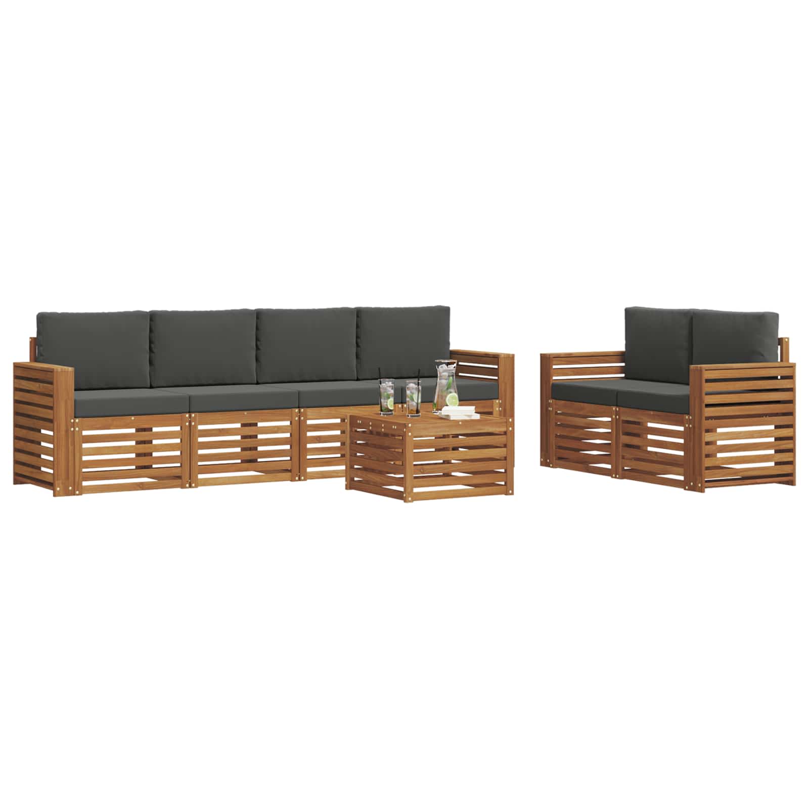 vidaXL Zestaw sof na zewnątrz z poduszką 7 pcs Naturalny i Antracytowy
