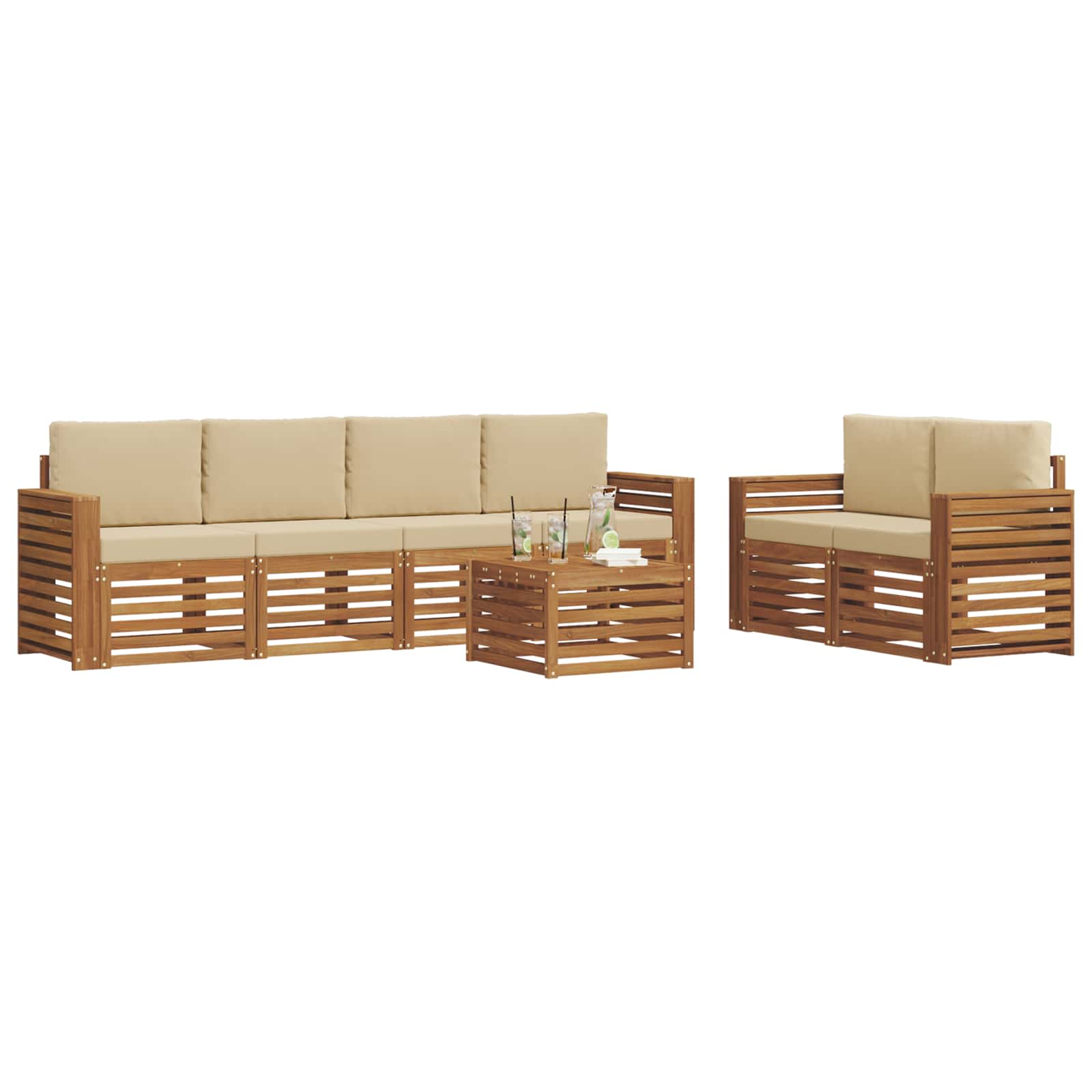 vidaXL Zestaw sof na zewnątrz z poduszką 7 pcs Naturalny i Beżowy