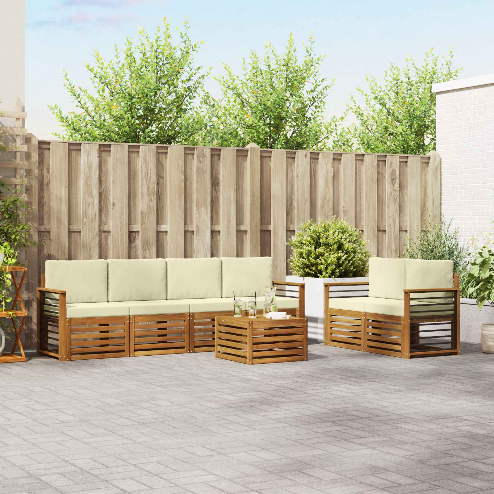 vidaXL Zestaw sof na zewnątrz z poduszką 7 pcs Naturalny i Kremowy