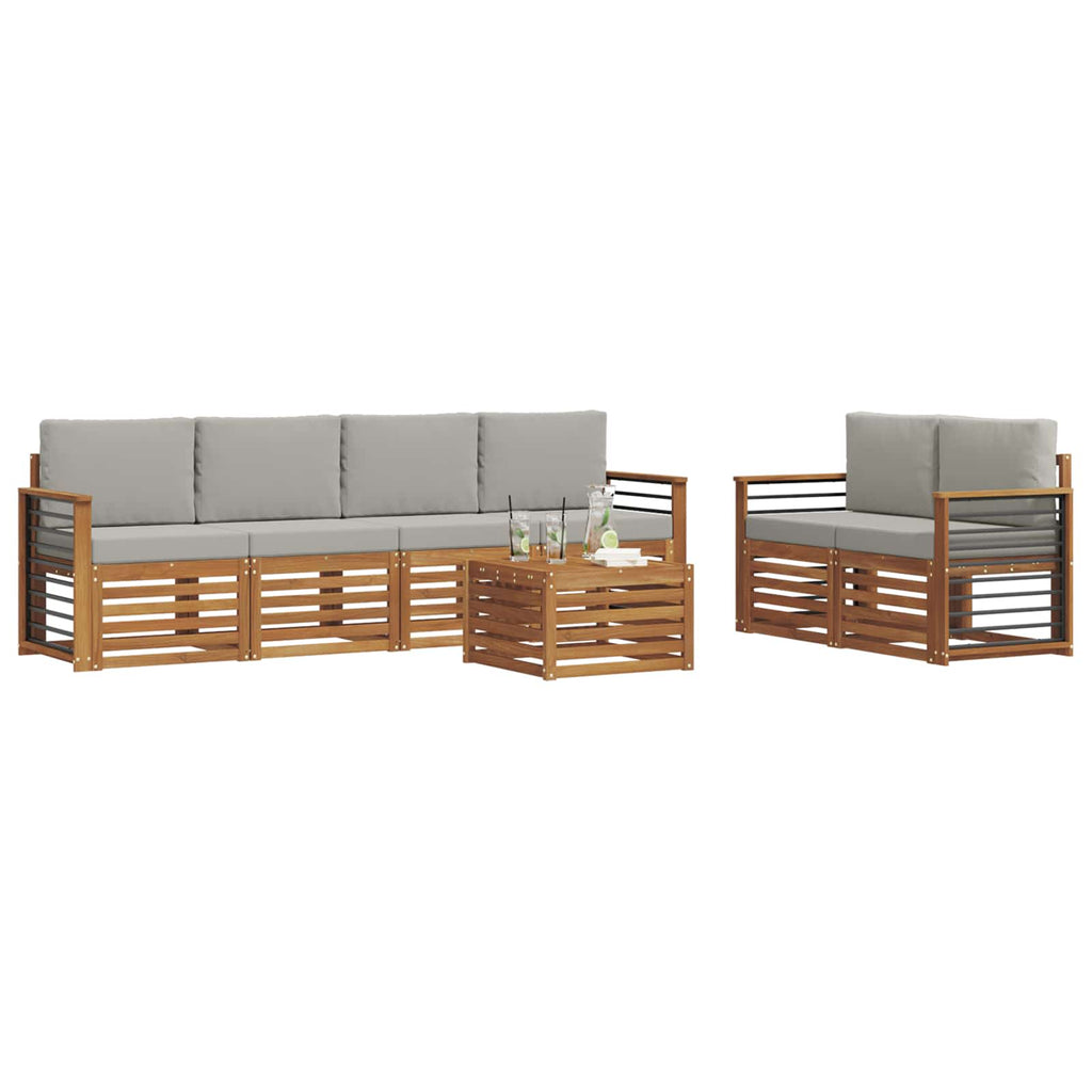 vidaXL Zestaw sof na zewnątrz z poduszką 7 pcs Naturalny i Jasny Szary
