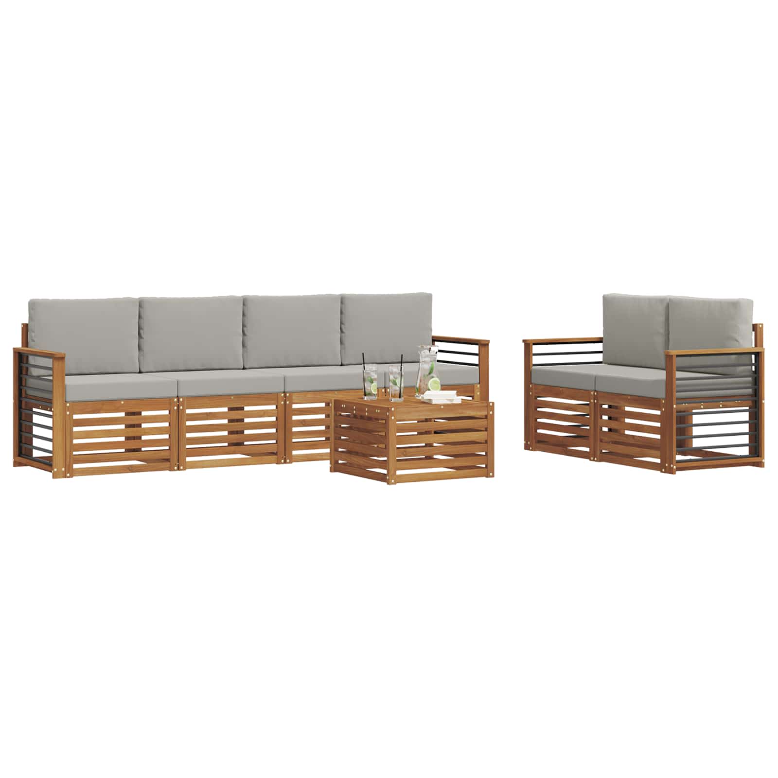 vidaXL Zestaw sof na zewnątrz z poduszką 7 pcs Naturalny i Jasny Szary
