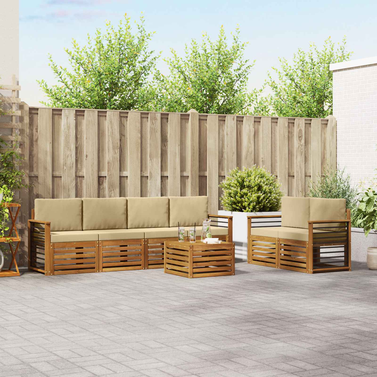 vidaXL Zestaw sof na zewnątrz z poduszką 7 pcs Naturalny i Beżowy