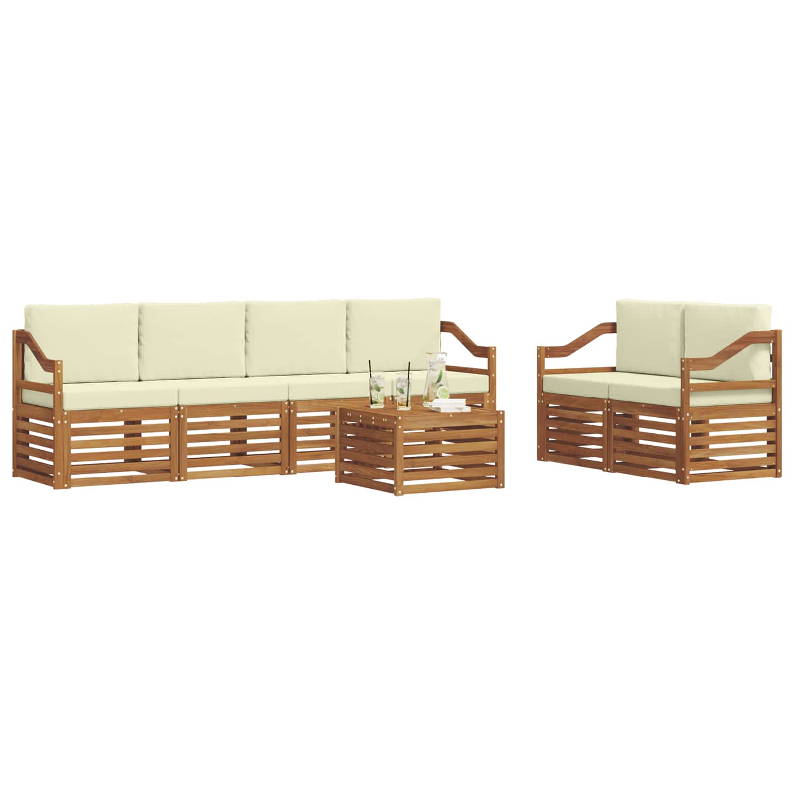 vidaXL Zestaw sof na zewnątrz z poduszką 7 pcs Naturalny i Kremowy
