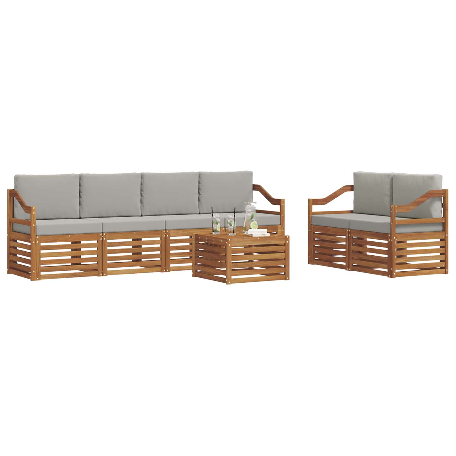 vidaXL Zestaw sof na zewnątrz z poduszką 7 pcs Naturalny i Jasny Szary