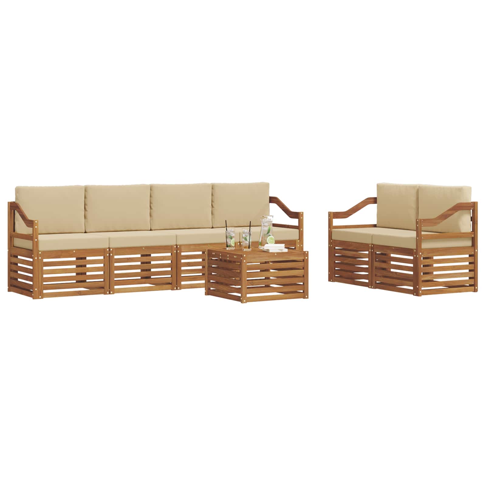 vidaXL Zestaw sof na zewnątrz z poduszką 7 pcs Naturalny i Beżowy