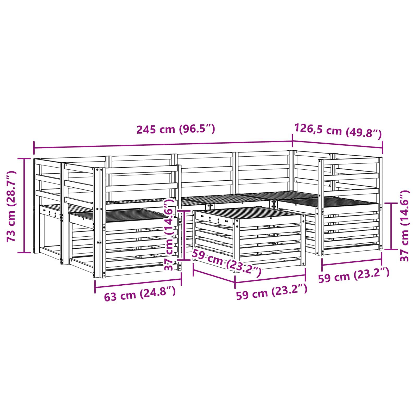 vidaXL Zestaw sof na zewnątrz 7 pcs Naturalny Lite Drewno Akacji