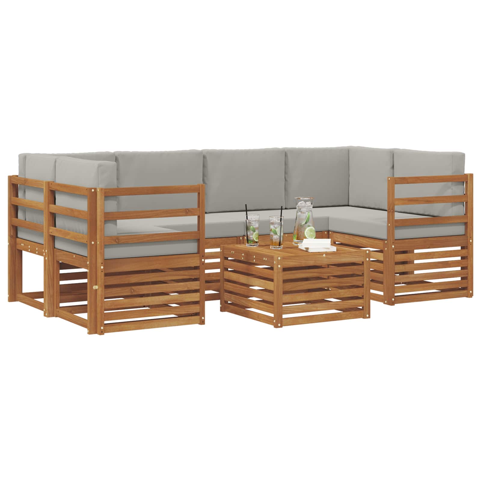 vidaXL Zestaw sof na zewnątrz z poduszką 7 pcs Naturalny i Jasny Szary