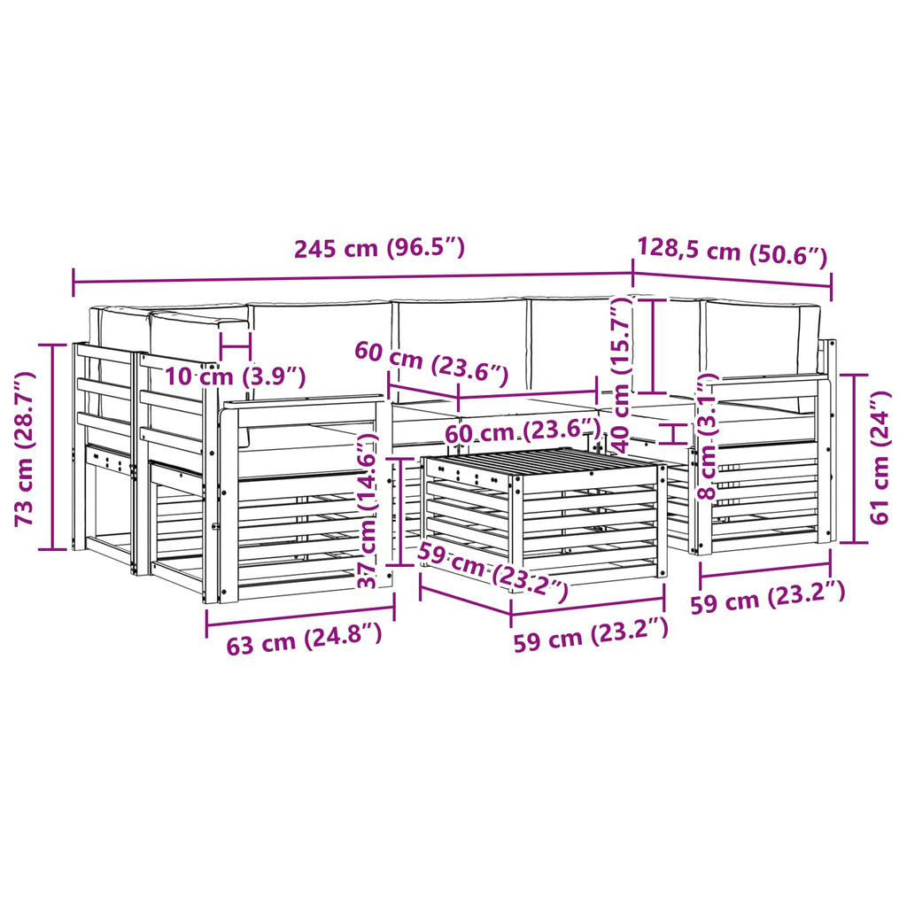 vidaXL Zestaw sof na zewnątrz z poduszką 7 pcs Naturalny i Jasny Szary