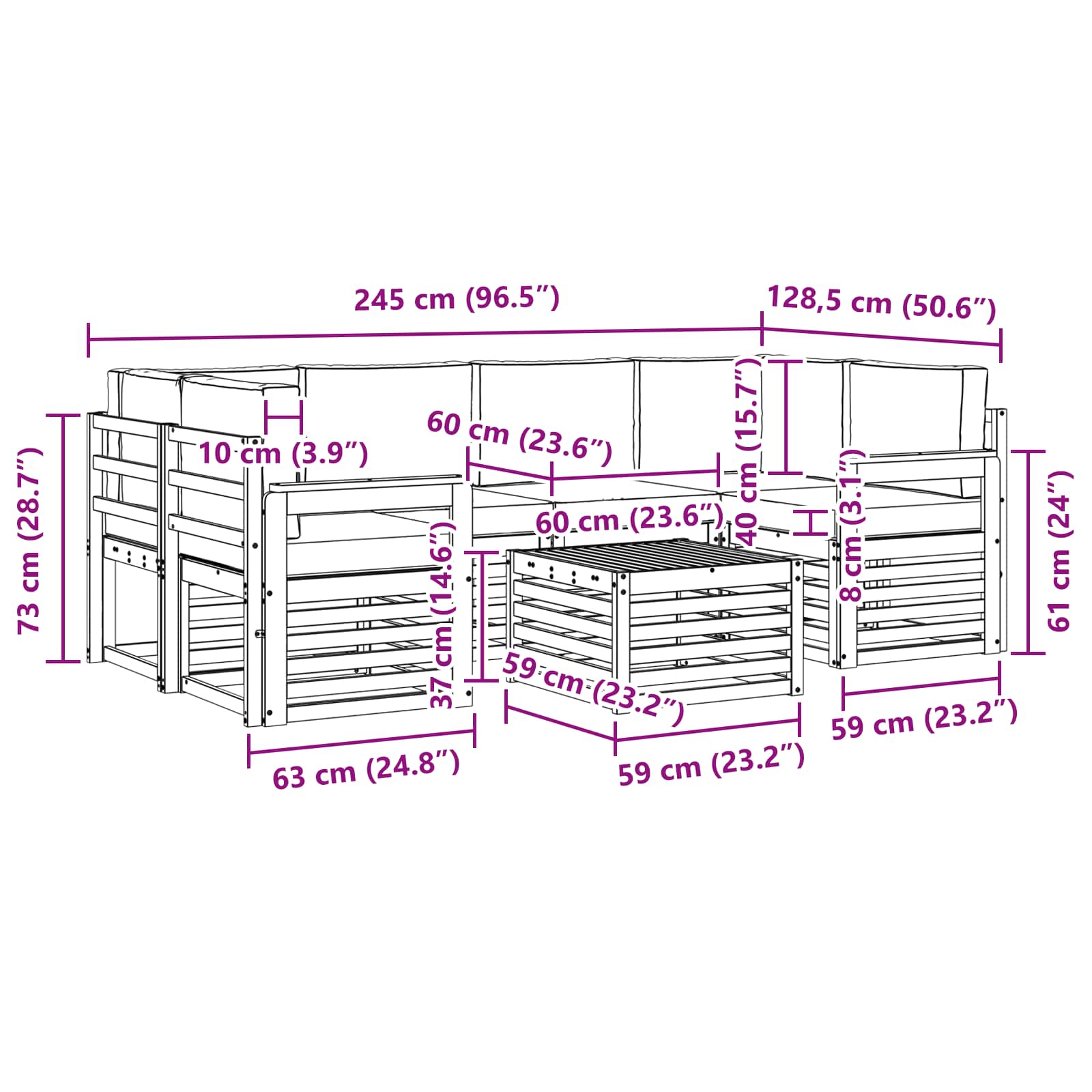 vidaXL Zestaw sof na zewnątrz z poduszką 7 pcs Naturalny i Antracytowy