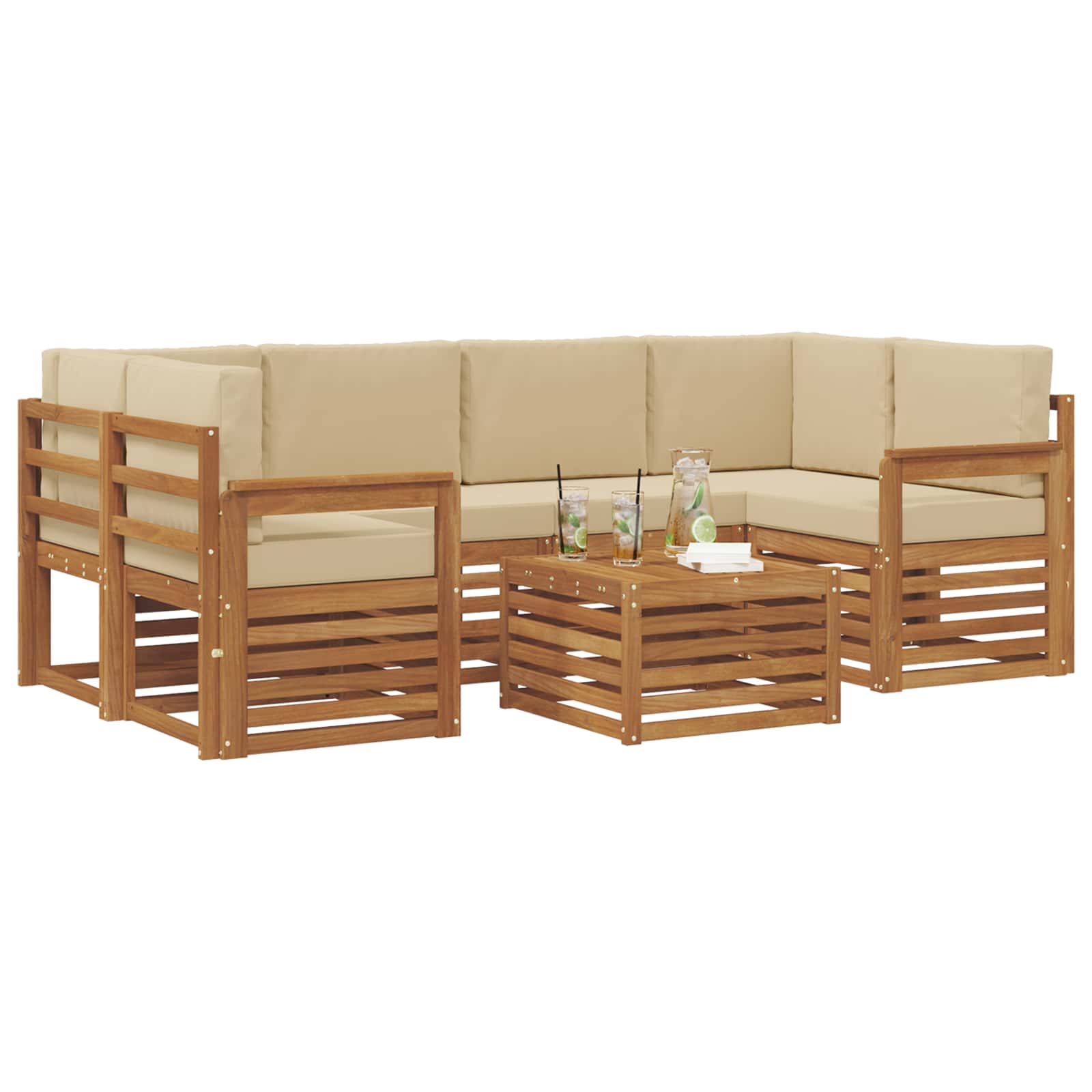 vidaXL Zestaw sof na zewnątrz z poduszką 7 pcs Naturalny i Beżowy
