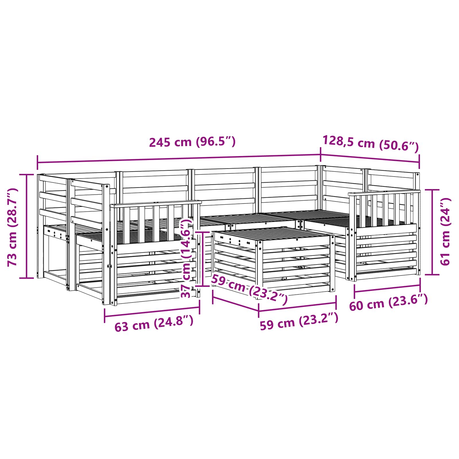 vidaXL Zestaw sof na zewnątrz 7 pcs Naturalny Lite Drewno Akacji