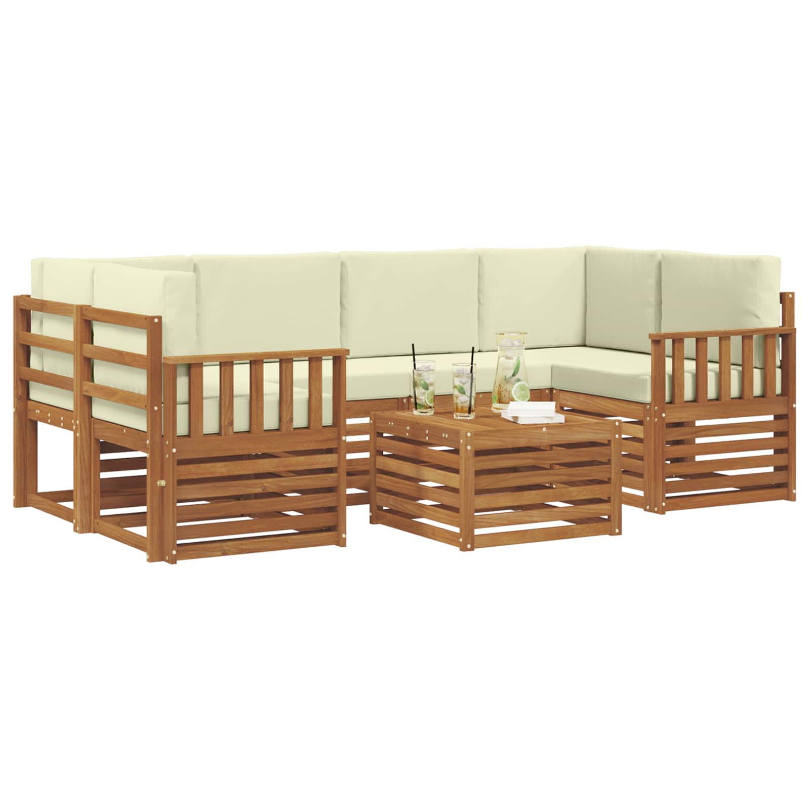 vidaXL Zestaw sof na zewnątrz z poduszką 7 pcs Naturalny i Kremowy