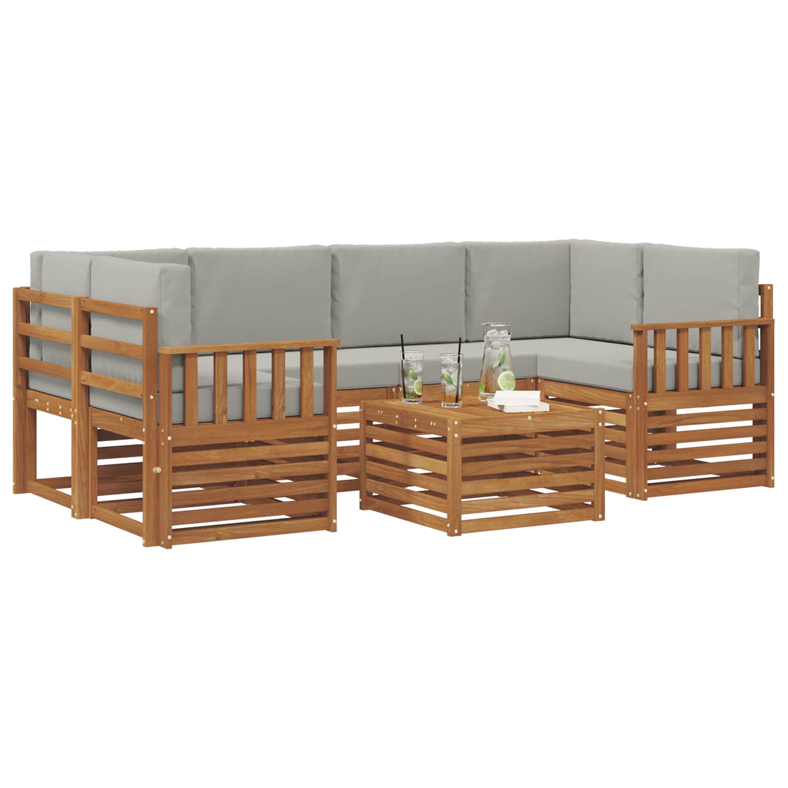 vidaXL Zestaw sof na zewnątrz z poduszką 7 pcs Naturalny i Jasny Szary