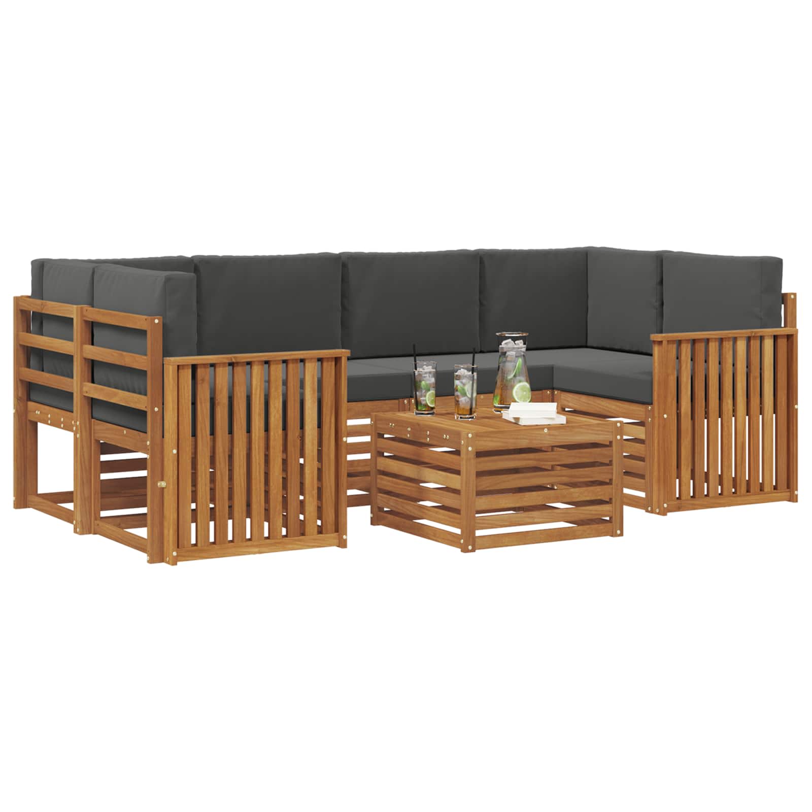 vidaXL Zestaw sof na zewnątrz z poduszką 7 pcs Naturalny i Antracytowy
