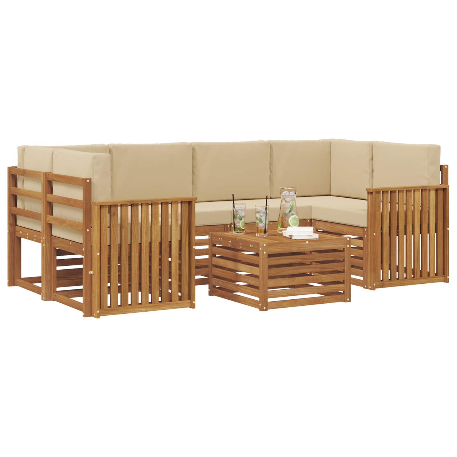 vidaXL Zestaw sof na zewnątrz z poduszką 7 pcs Naturalny i Beżowy