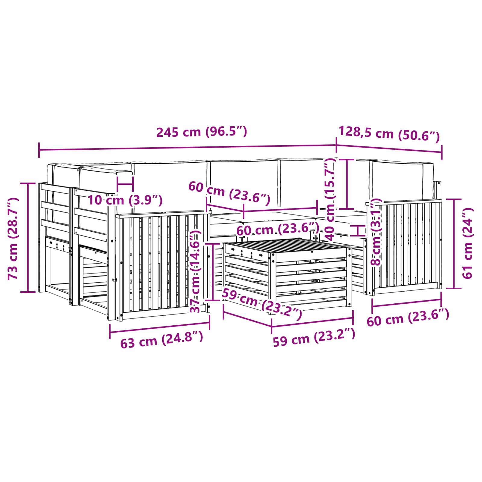 vidaXL Zestaw sof na zewnątrz z poduszką 7 pcs Naturalny i Beżowy