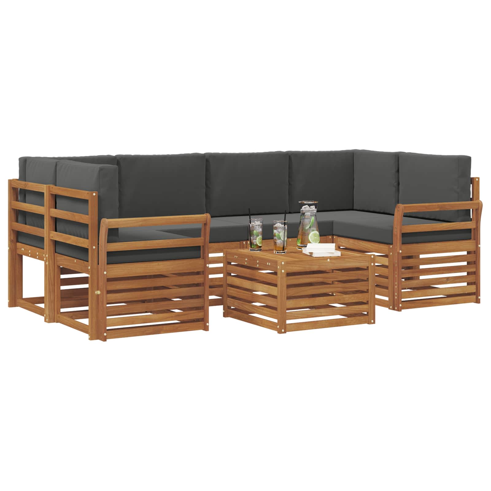 vidaXL Zestaw sof na zewnątrz z poduszką 7 pcs Naturalny i Antracytowy