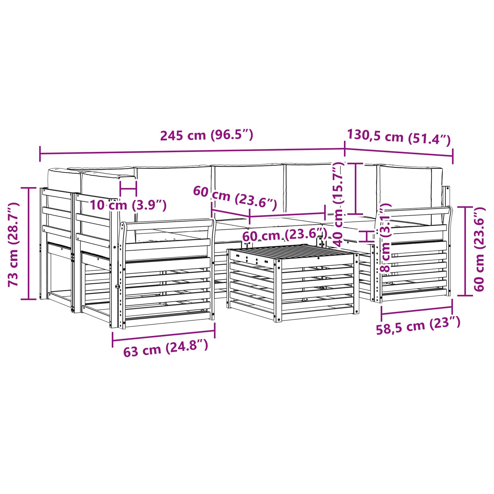 vidaXL Zestaw sof na zewnątrz z poduszką 7 pcs Naturalny i Beżowy
