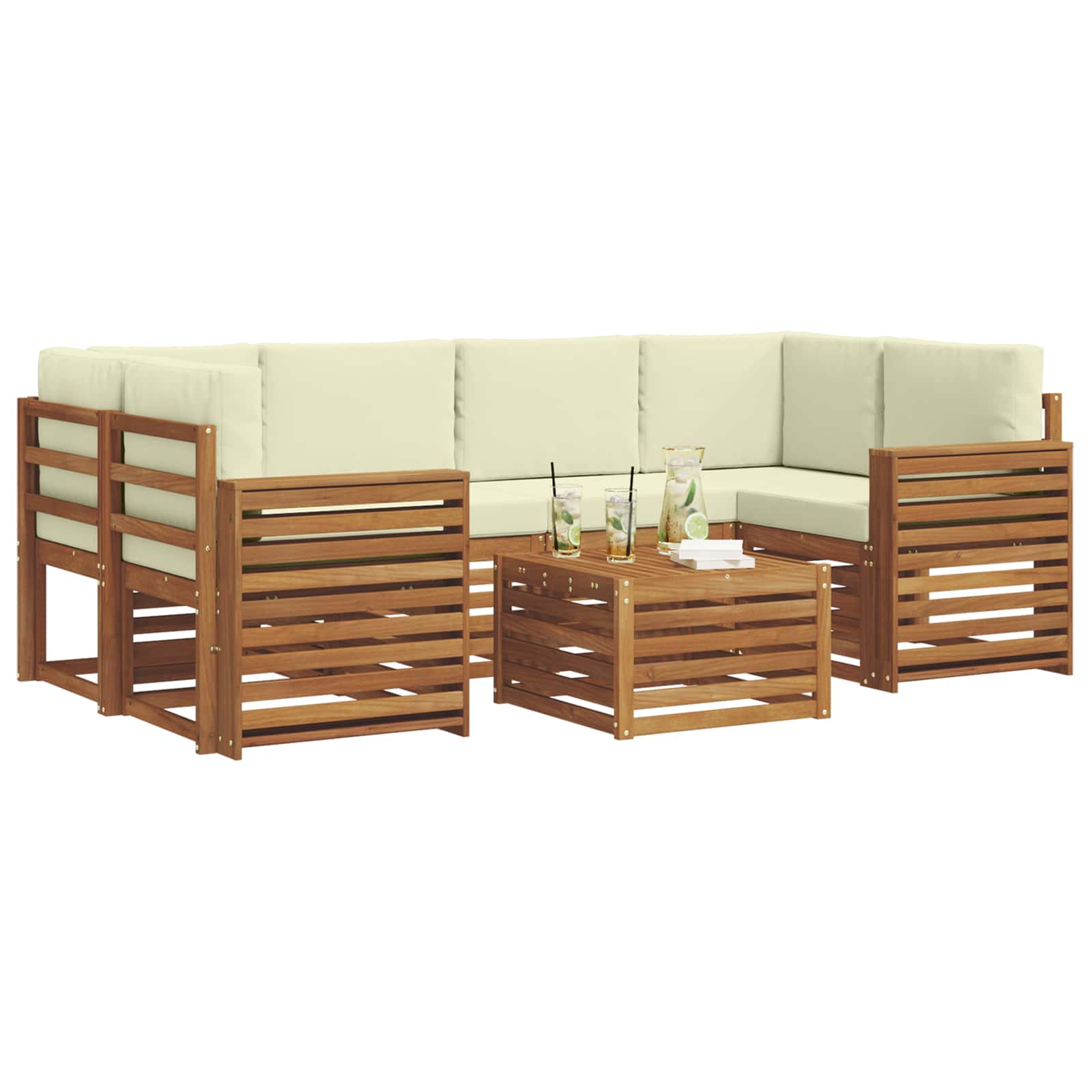 vidaXL Zestaw sof na zewnątrz z poduszką 7 pcs Naturalny i Kremowy
