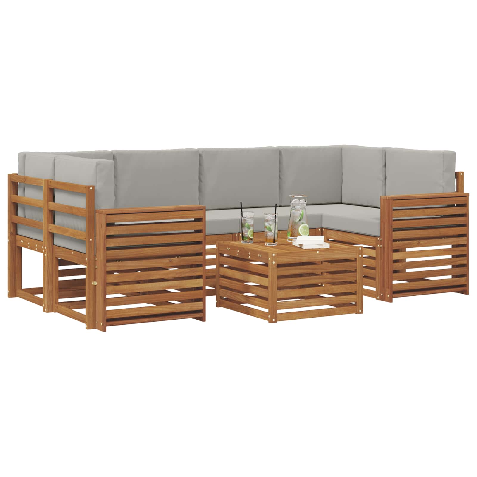 vidaXL Zestaw sof na zewnątrz z poduszką 7 pcs Naturalny i Jasny Szary