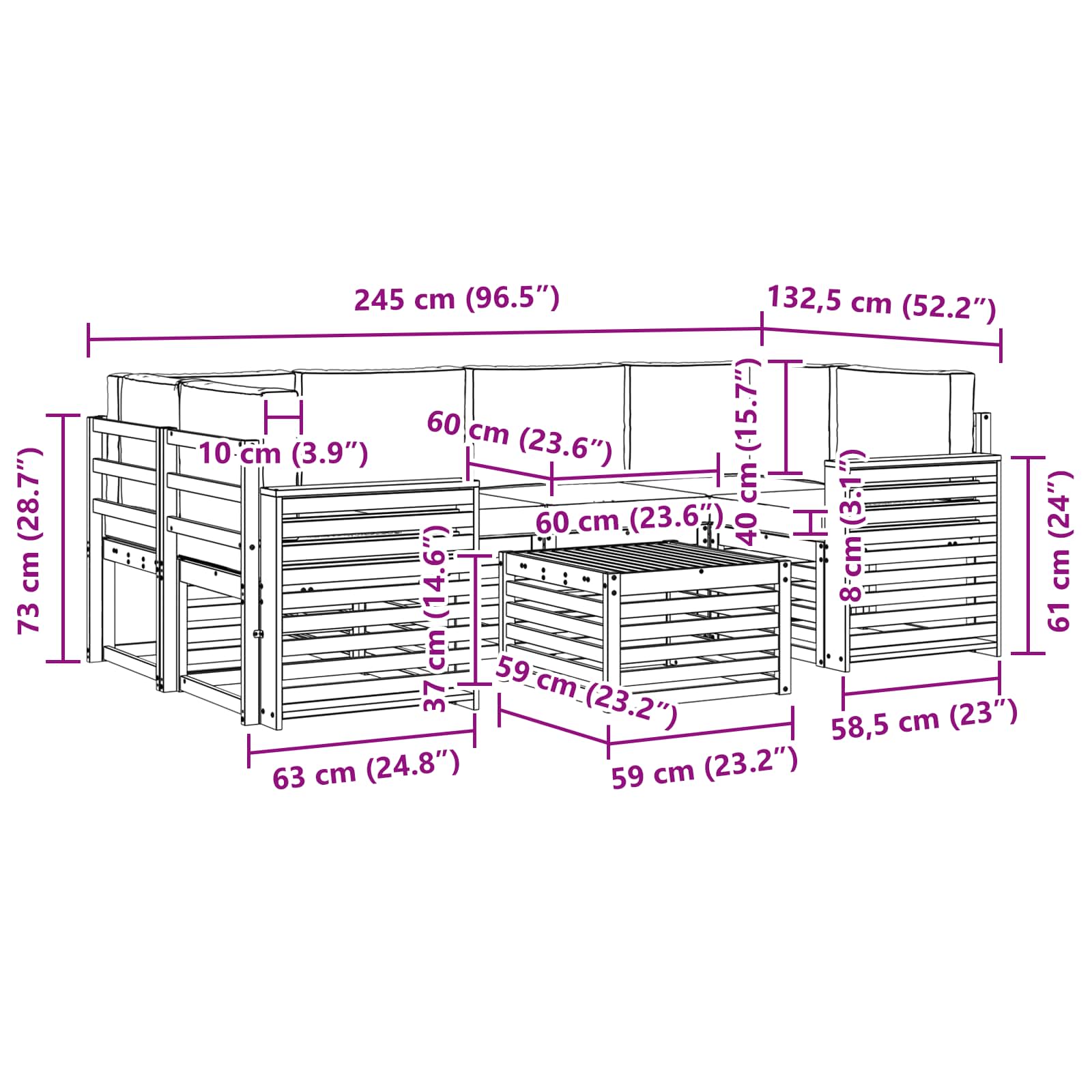 vidaXL Zestaw sof na zewnątrz z poduszką 7 pcs Naturalny i Beżowy