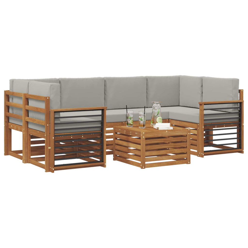 vidaXL Zestaw sof na zewnątrz z poduszką 7 pcs Naturalny i Jasny Szary